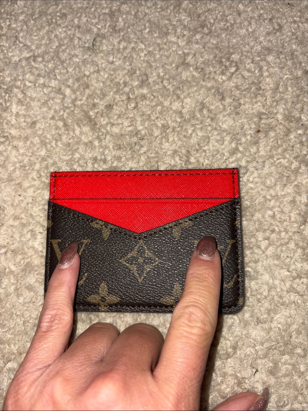 Monogram Canvas Card Holder with Red Trim